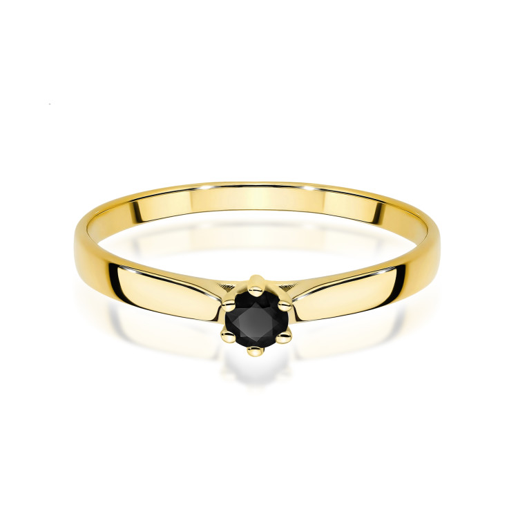 Pierścionek z żółtego złota z czarnym diamentem - próba 585 0,12CT w0222.Z3.DIB.02