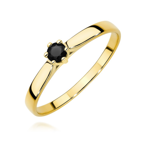 Pierścionek z żółtego złota z czarnym diamentem - próba 585 0,12CT w0222.Z3.DIB.02