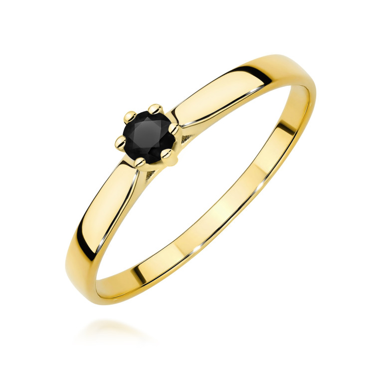 Pierścionek z żółtego złota z czarnym diamentem - próba 585 0,12CT w0222.Z3.DIB.02