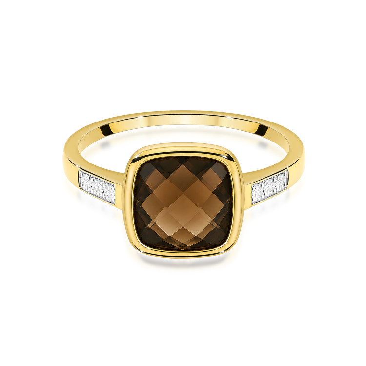 Pierścionek W0478 Kwarc Dymny 2,03ct żółte złoto