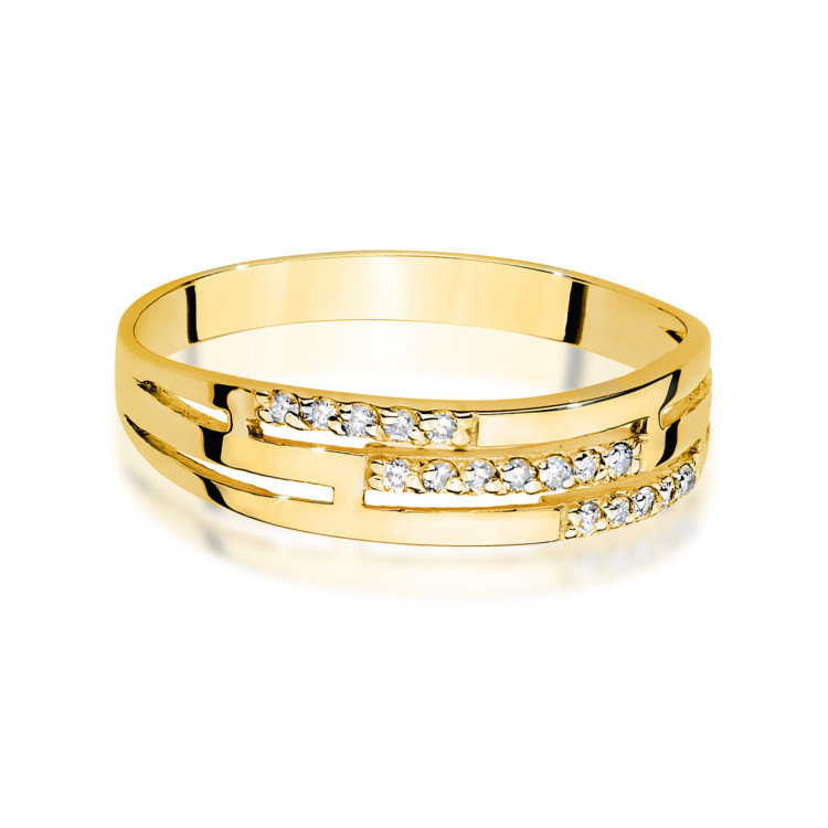 Pierścionek z żółtego złota z diamentami - próba 585 0,15CT W-612A
