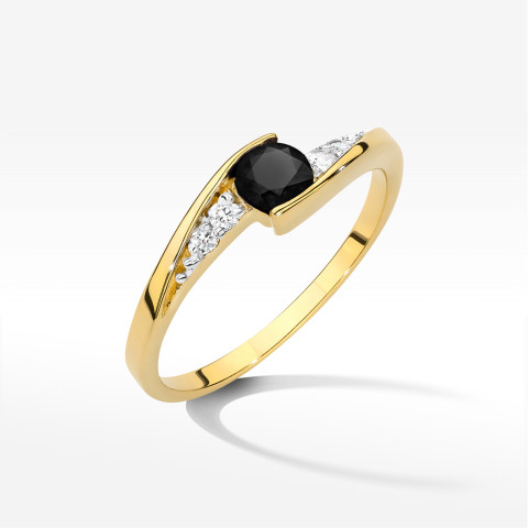 Pierścionek z żółtego złota z czarnym diamentem - próba 585 0,358CT w0618.Z2.DIB.01