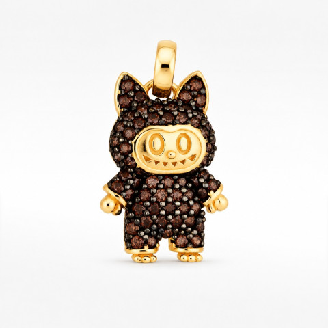 Zawieszka ze złota maskotka z brązowymi cyrkoniami