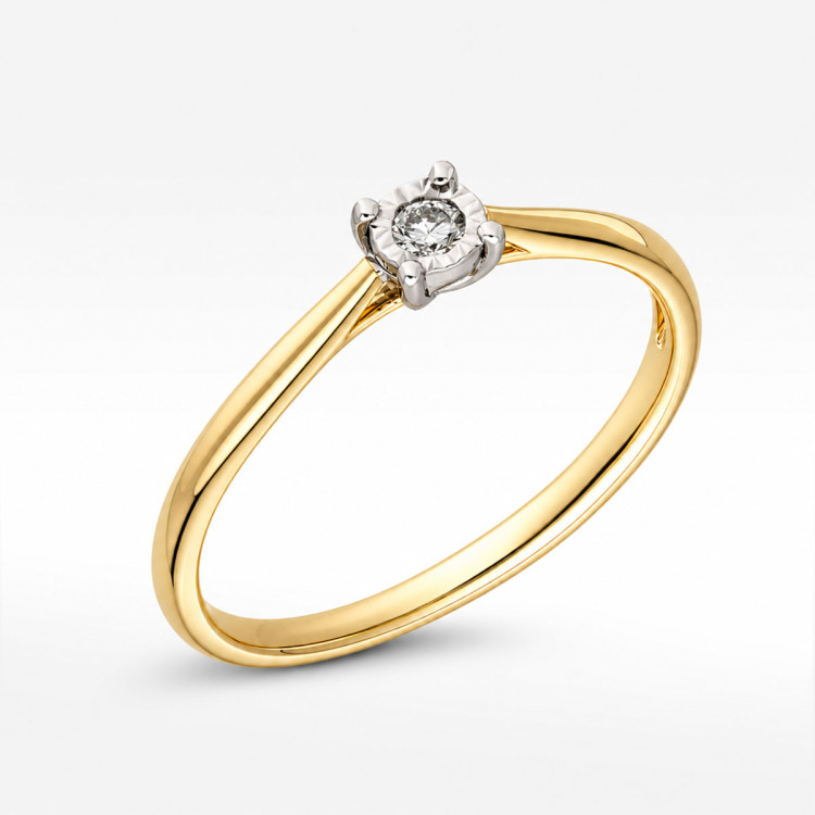 Pierścionek z żółtego złota z diamentem - próba 585 0,06CT