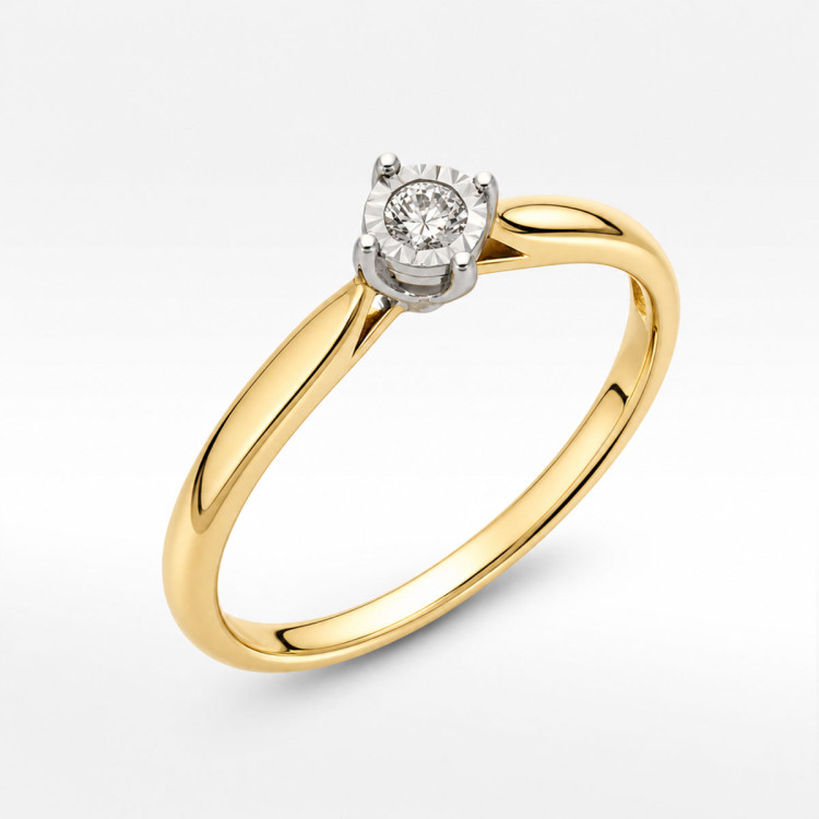 Pierścionek z żółtego złota z diamentem - próba 585 0,09CT
