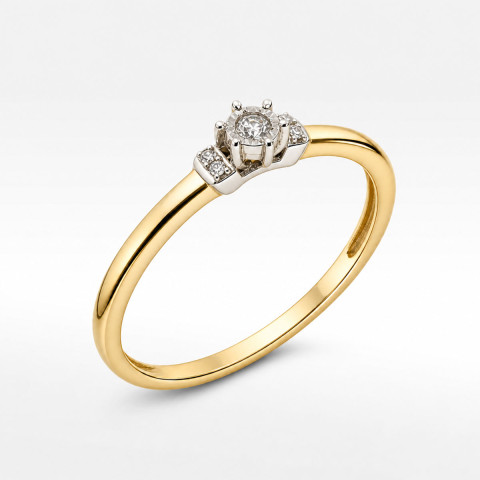 Pierścionek z żółtego złota z diamentami - próba 585 0,03CT