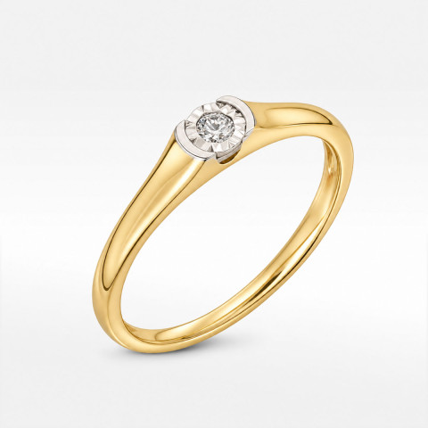Pierścionek z żółtego złota z diamentem - próba 585 0,08CT