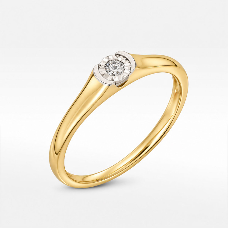 Pierścionek z żółtego złota z diamentem - próba 585 0,08CT
