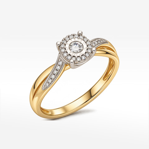 Pierścionek z żółtego złota z diamentami - próba 585 0,06CT
