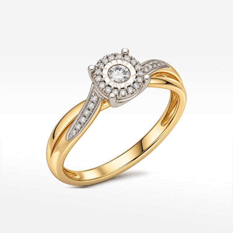 Pierścionek z żółtego złota z diamentami - próba 585 0,06CT