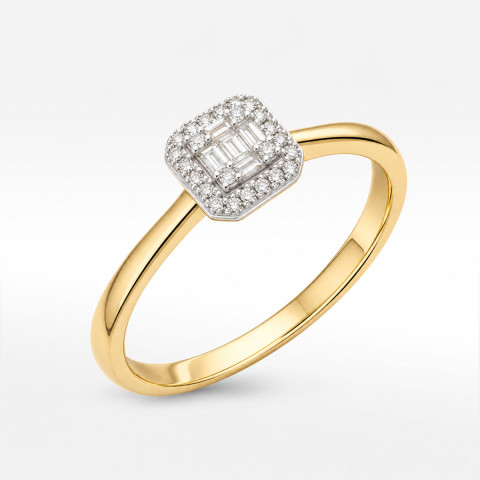 Pierścionek z żółtego złota z diamentami - próba 585 0,12CT