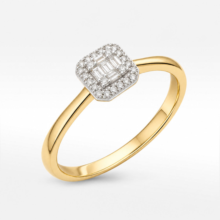 Pierścionek z żółtego złota z diamentami - próba 585 0,12CT