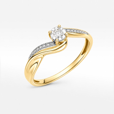 Pierścionek z żółtego złota z diamentami - próba 585 0,08CT