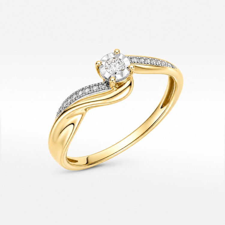 Pierścionek z żółtego złota z diamentami - próba 585 0,08CT
