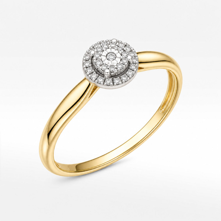 Pierścionek z żółtego złota z diamentami - próba 585 0,08CT