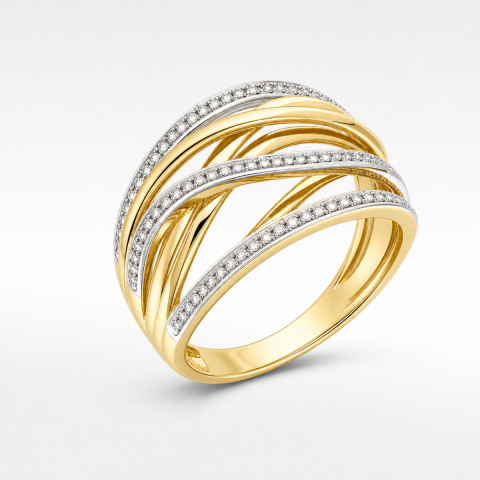 Pierścionek z żółtego złota z diamentami - próba 585 0,18CT