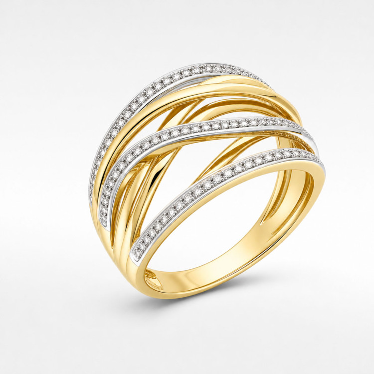 Pierścionek z żółtego złota z diamentami - próba 585 0,18CT