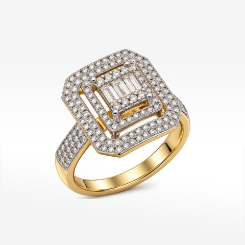 Pierścionek z żółtego złota z diamentami - próba 585 0,65CT