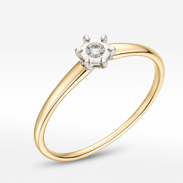 Pierścionek z żółtego złota z diamentem - próba 585 0,06CT