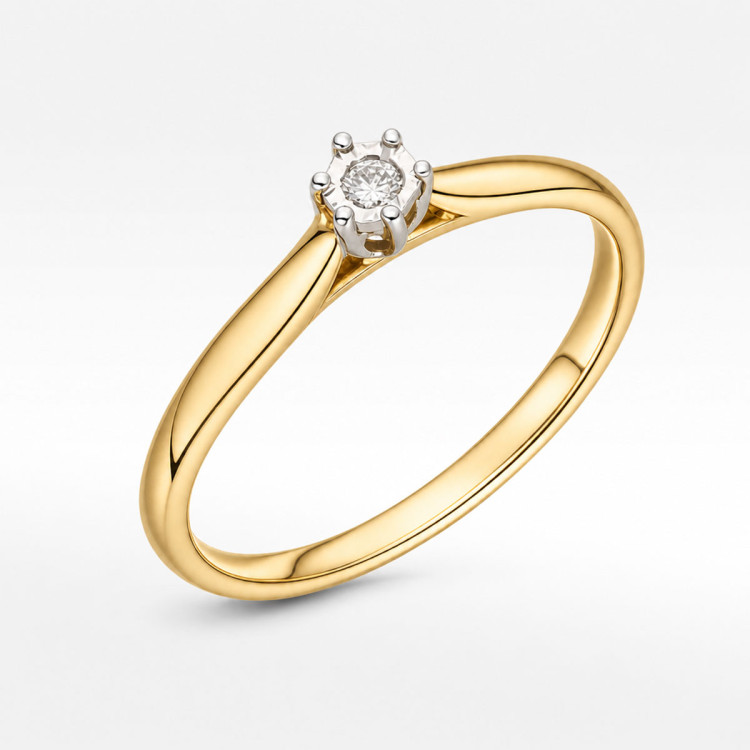 Pierścionek z żółtego złota z diamentem - próba 585 0,04CT