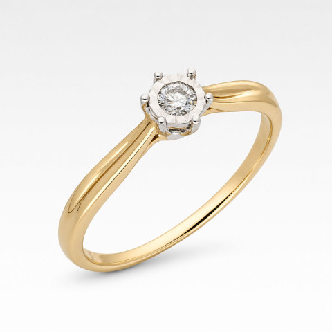 Pierścionek z żółtego złota z diamentem - próba 585 0,09CT