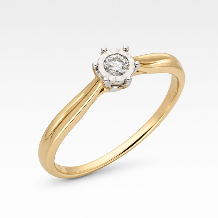 Pierścionek z żółtego złota z diamentem - próba 585 0,09CT