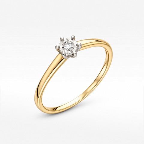 Pierścionek z żółtego złota z diamentem - próba 585 0,06CT