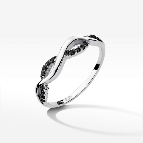 Pierścionek z białego złota z czarnymi diamentami - próba 585 0,07CT PV-297BCZ