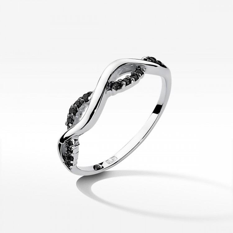 Pierścionek z białego złota z czarnymi diamentami - próba 585 0,07CT PV-297BCZ
