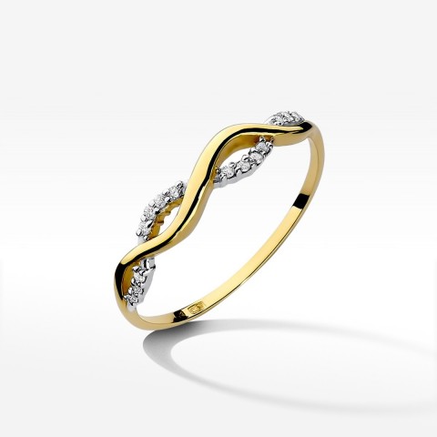 Pierścionek z żółtego złota z diamentami  - próba 585 0,07CT PV-297A