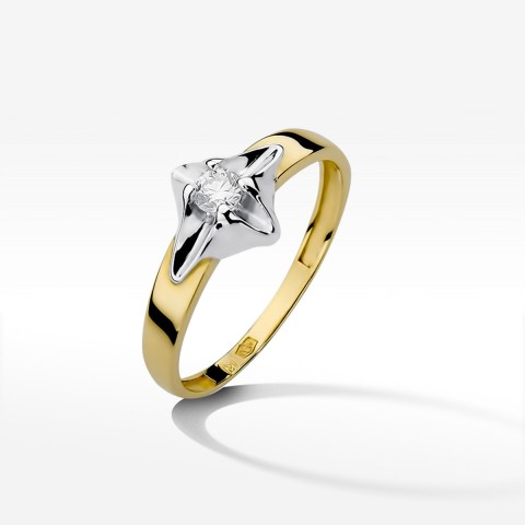 Pierścionek z żółtego złota z diamentem - próba 585 0,12CT W-155A 0.12ct
