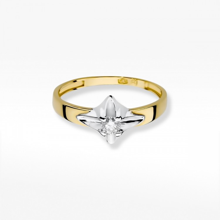 Pierścionek z żółtego złota z diamentem - próba 585 0,12CT W-155A 0.12ct