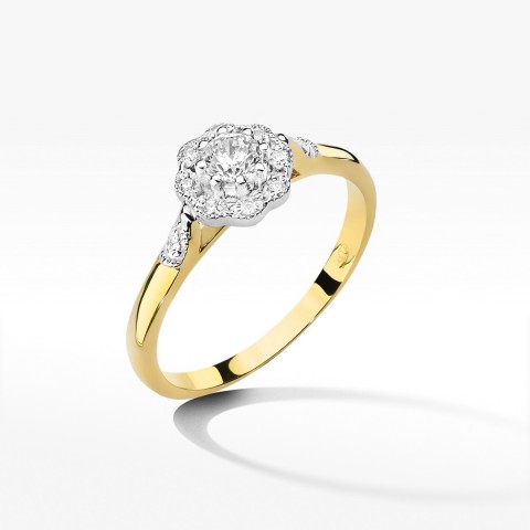 Pierścionek z żółtego złota z diamentami  - próba 585 0,28CT W-434A