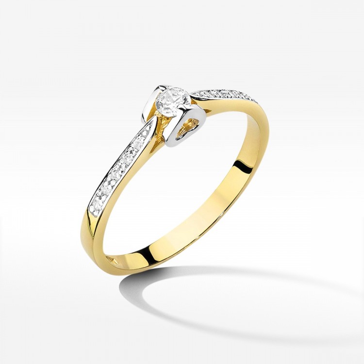 Pierścionek z żółtego złota z diamentami  - próba 585 0,15CT W-435A