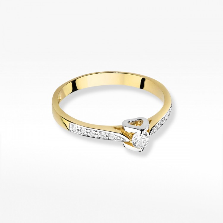 Pierścionek z żółtego złota z diamentami  - próba 585 0,15CT W-435A