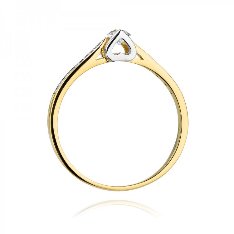 Pierścionek z żółtego złota z diamentami  - próba 585 0,15CT W-435A