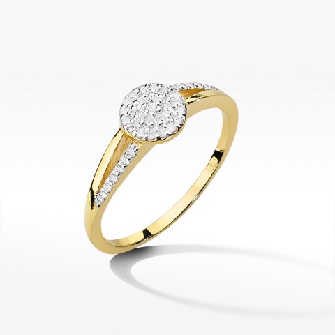 Pierścionek z żółtego złota z diamentami  - próba 585 0,18CT W-437A