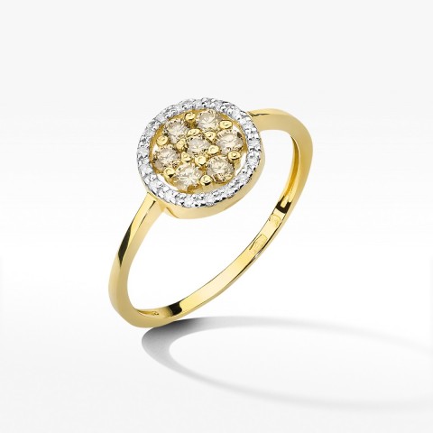 Pierścionek z żółtego złota z brązowymi diamentami - próba 585 0,435CT W-440A