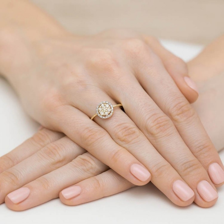 Pierścionek z żółtego złota z brązowymi diamentami - próba 585 0,435CT W-440A