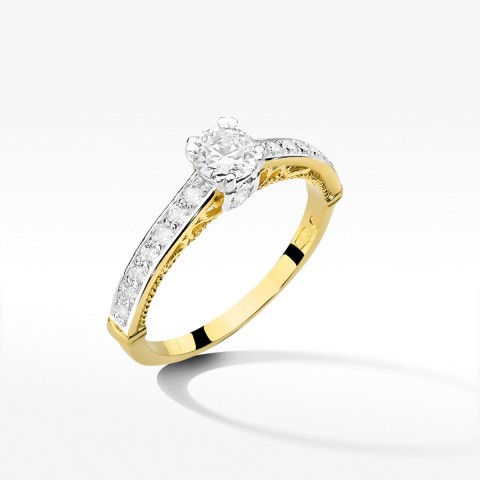 Pierścionek z żółtego złota z diamentami  - próba 585 0,56CT W-439A