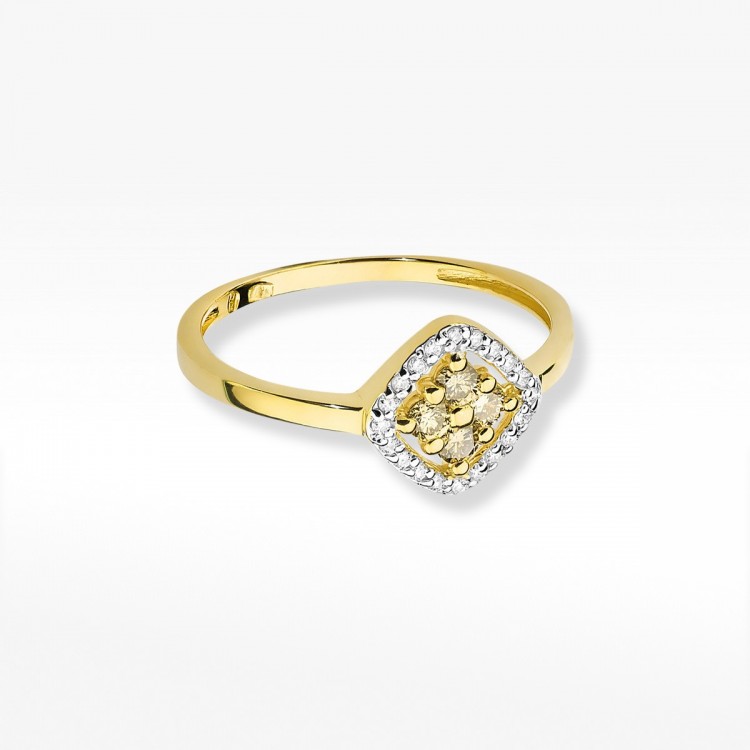 Pierścionek z żółtego złota z brązowymi diamentami - próba 585 0,30CT W-441A
