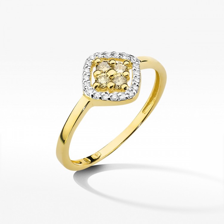 Pierścionek z żółtego złota z brązowymi diamentami - próba 585 0,30CT W-441A