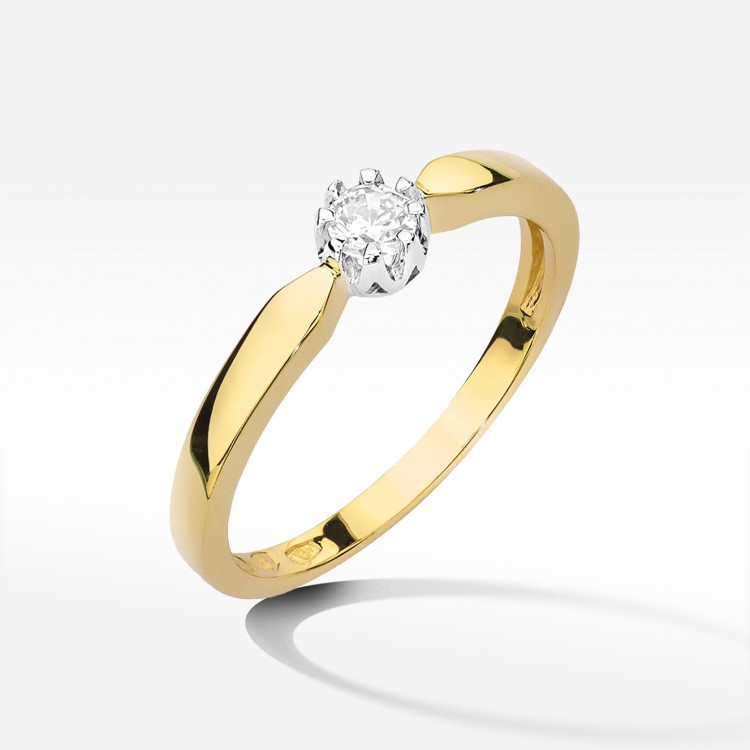Pierścionek z żółtego złota z diamentem - próba 585 0,15CT W-450A 0.15ct