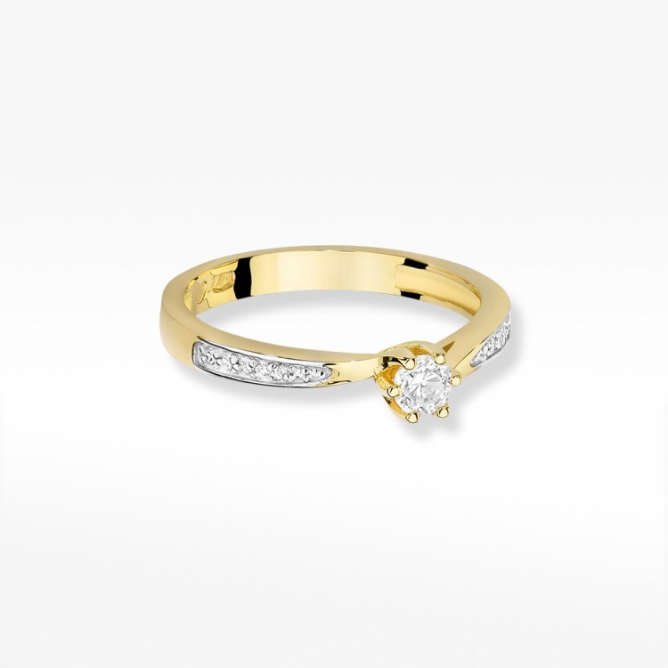 Pierścionek z żółtego złota z diamentami  - próba 585 0,20CT W-453A