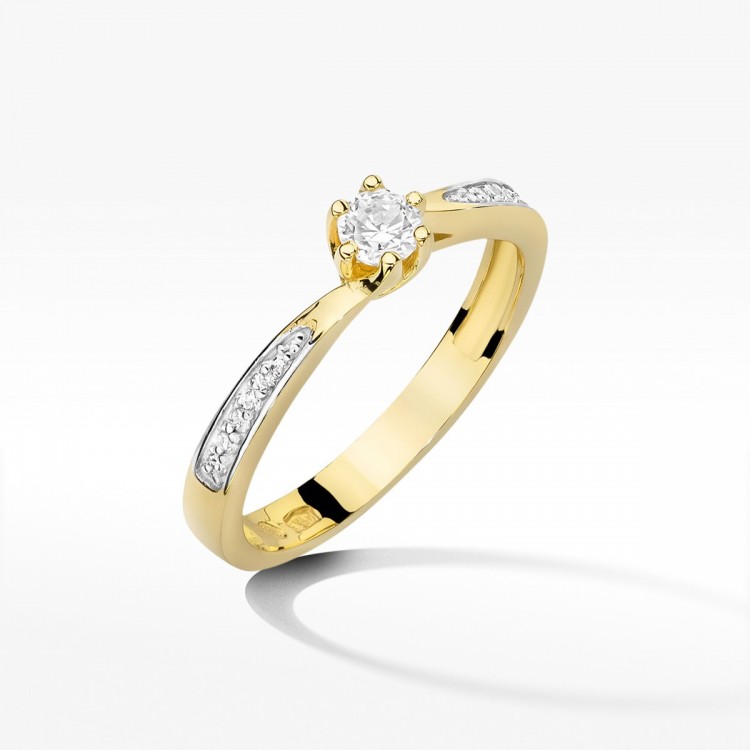 Pierścionek z żółtego złota z diamentami  - próba 585 0,20CT W-453A