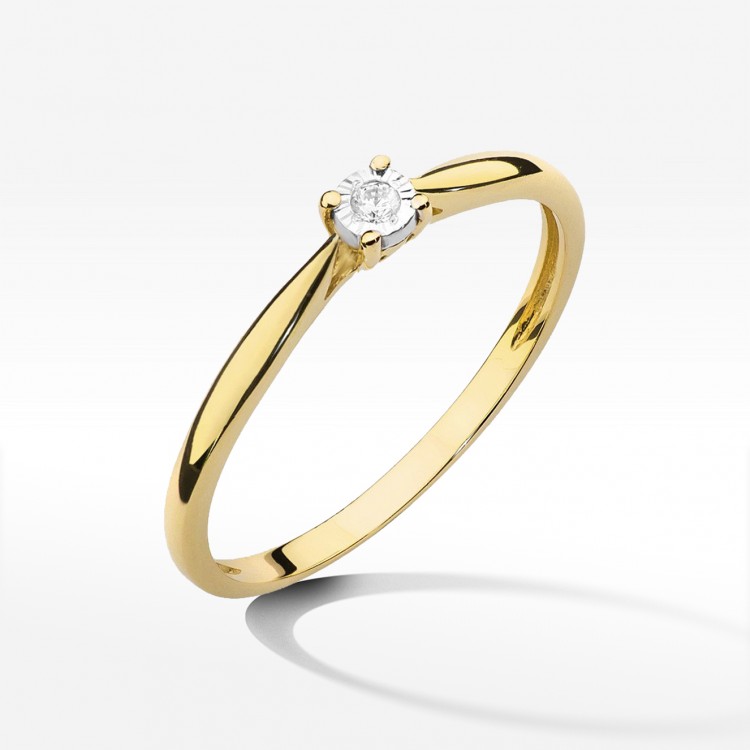 Pierścionek z żółtego złota z diamentem - próba 585 0,01CT W-461A 0.01ct
