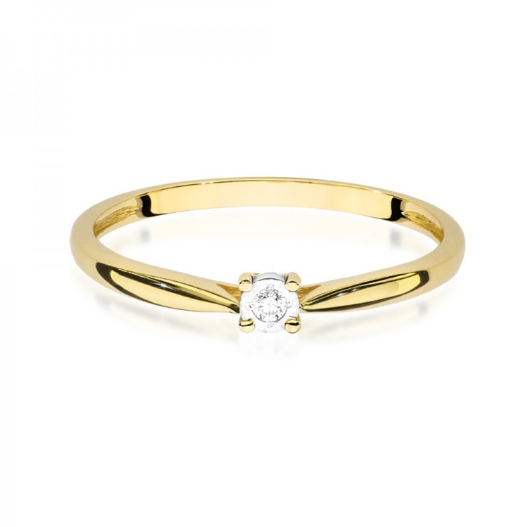 Pierścionek z żółtego złota z diamentem - próba 585 0,01CT W-461A 0.01ct