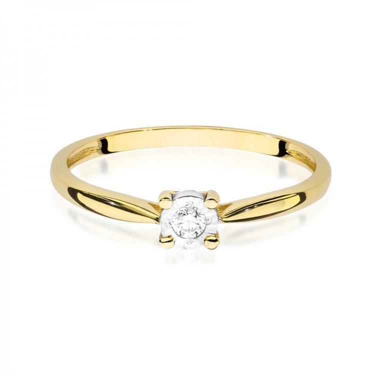 Pierścionek z żółtego złota z diamentem - próba 585 0,08CT W-461A 0.08ct