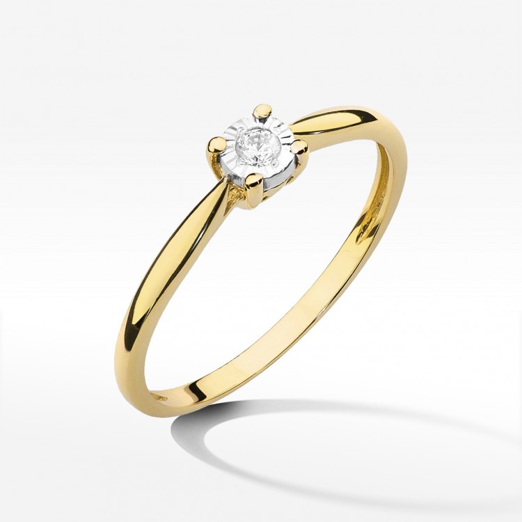 Pierścionek z żółtego złota z diamentem - próba 585 0,08CT W-461A 0.08ct