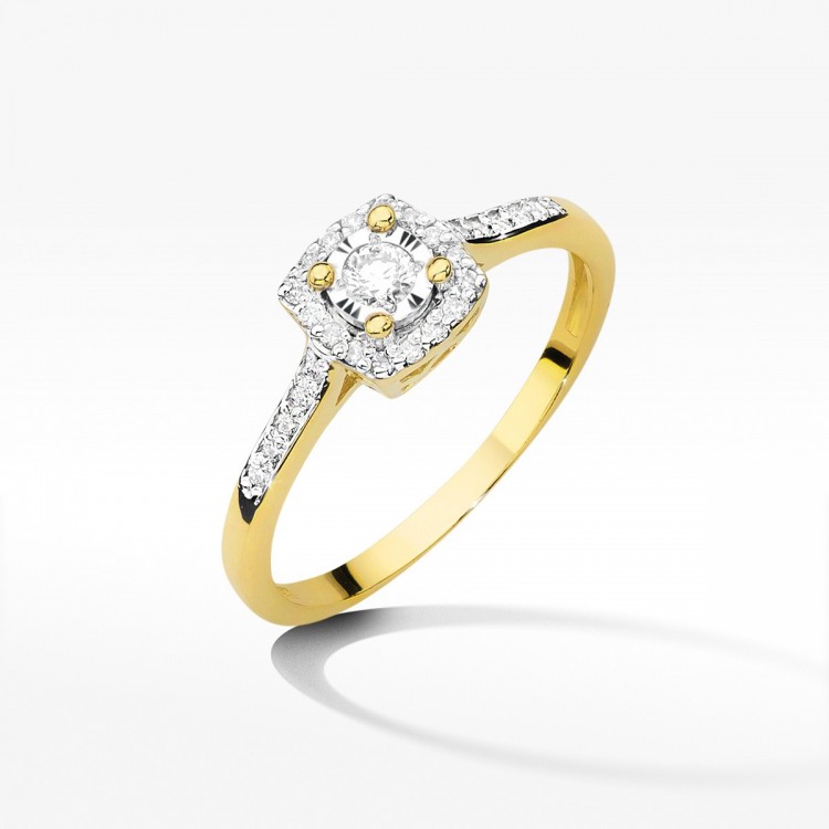 Pierścionek z żółtego złota z diamentami  - próba 585 0,21CT W-462A